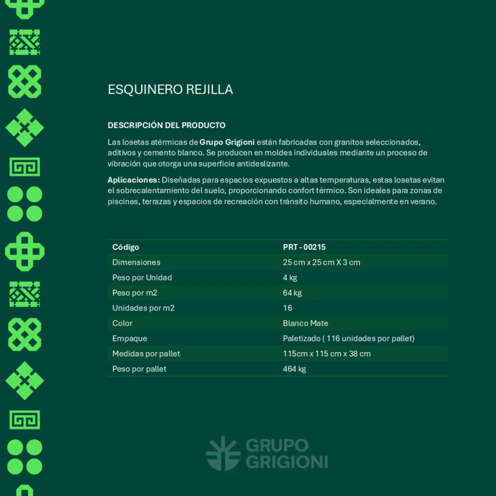 Loseta Atérmica Esquinero Rejilla
